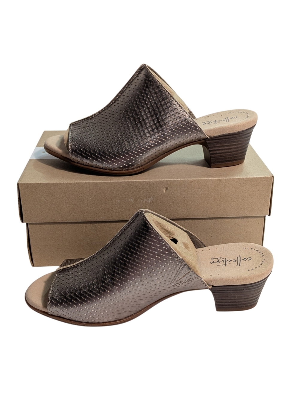 Clarks Valerie Caddy Pewter Metallic Mule Sandals Womens 8.5 W Wide NIB